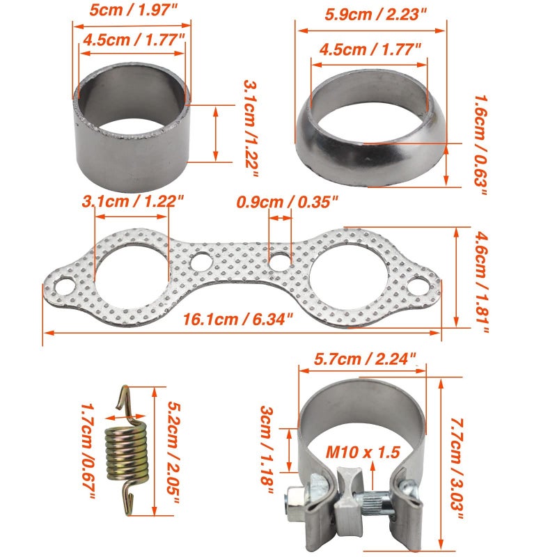 gradora Exhaust Pipe Manifold Gasket Spring Rebuild Kit Replacement for Polaris Ranger RZR 800 EFI 2008-2010 Sportsman Ranger 700 800 900 5811511 3610047 7041804 7041687 5257254 - Image 2